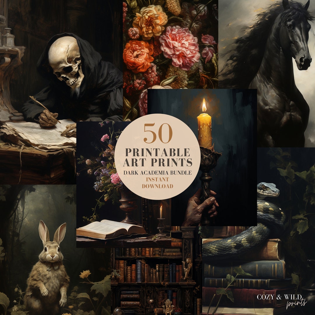 Dark Academia Printable Art Set of 50, Moody Wall Art Prints Dark ...