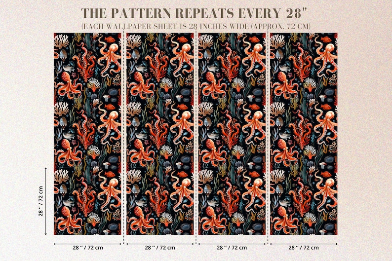 Ocean Wallpaper sheets of 28 inches wide and 28 inches high in rows to create pattern repeat