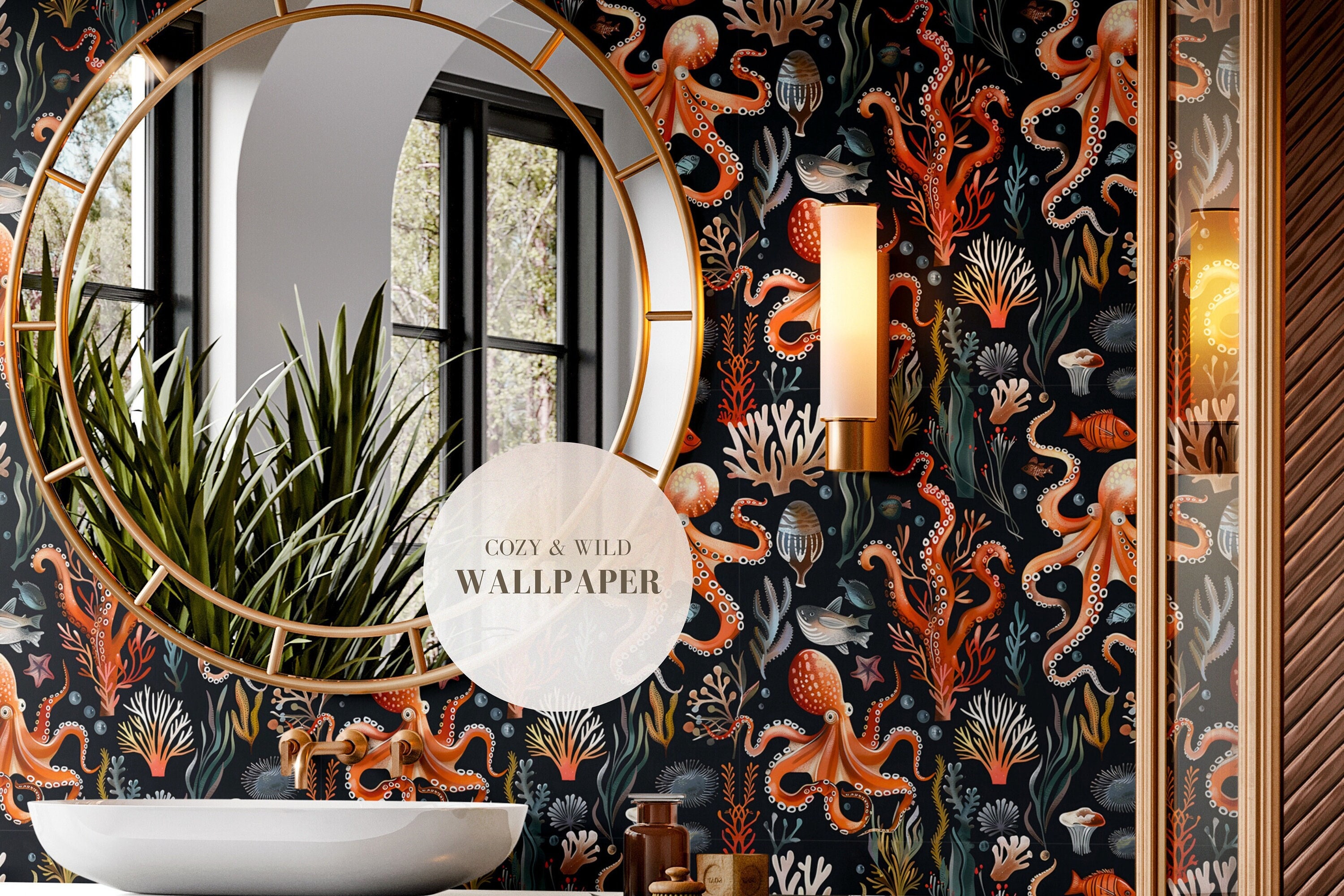 Wallpaper peel and stick bathroom, Wallpaper traditional, Renter friendly Wall Decor, Self Adhesive wallpaper Ocean print, home decor wall
