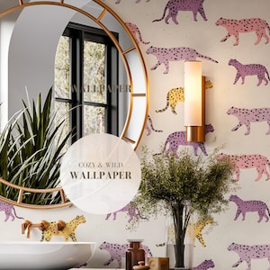 Carta da parati stacca e attacca bagno, Carta da parati pastello, Decorazione murale adatta agli inquilini, Carta da parati autoadesiva animali, Decorazione per la casa stampa leopardata