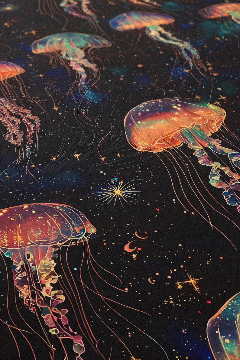 Black wallpaper with colorful Jellyfish