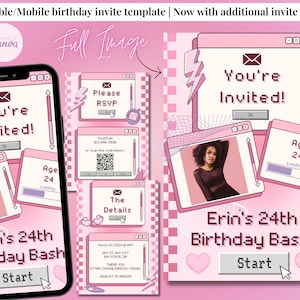 Retro PC Y2K Teen Adult Birthday Invite, Invitation Template, Women Birthday Invite, Pink, Computer, Celebration, Party Flyer