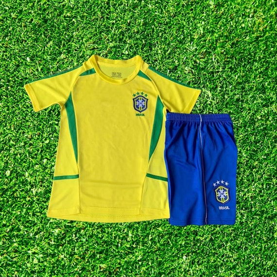 Brazil Kids World Cup 2002 Retro Kit, Brazil World Cup Soccer Jersey Pants,  Brasil Football Jersey, Rivaldo, Ronaldo, Ronaldinho Jersey 