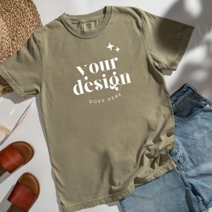 Khaki Comfort Colors 1717 Mockup | T Shirt Mockup | Comfort Colors Mockup | Flatlay Mockup | Sunny Styled Kollektion
