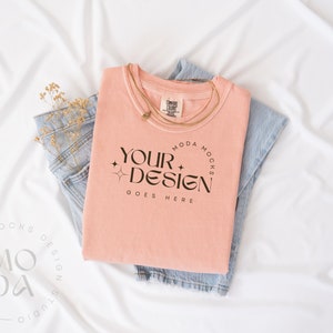 Peachy Comfort Colors 1717 Mockup | Folded T Shirt Mockup | Comfort Colors Mockup | Flatlay Mockup | Styled Folded Collection