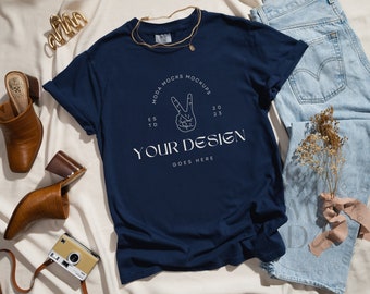 True Navy Comfort Colors 1717 Mockup | T Shirt Mockup | Comfort Colors Mockup | Flatlay Mockup | Neutral Styled Collection