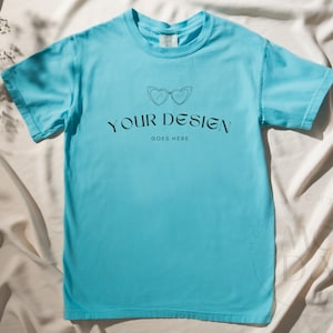 Lagoon Blue Comfort Colors 1717 Mockup | T Shirt Mockup | Comfort Colors Mockup | Flatlay Mockup | Soft Shadows Collection