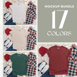 Christmas Comfort Colors 1717 Mockup Bundle | Folded T Shirt Mockups | Flatlay Mockups | Holiday Collection