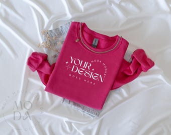 Heliconia Gildan 18000 Sweatshirt Mockup | Heavy Blend Crewneck Sweat Shirt Mock Up | Folded Flat Lay Mock-Up | Flatlay Mockups