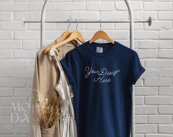True Navy Comfort Colors 1717 Mockup | T Shirt Mockup | Comfort Colors Mockup | Hanging Mockup | Modern Clothing Rack Collection