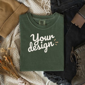Moss Comfort Colors 1717 Mockup Fall Collection | Folded T Shirt Mockup | Flatlay Mockup | Fall Collection