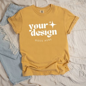 Mustard Comfort Colors 1717 Mockup | T Shirt Mockup | Comfort Colors C1717 Mock-Up | Flat Lay Mock Up | Neutral Flatlay Collection