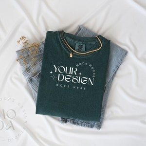 Blue Spruce Comfort Colors 1717 Mockup | Folded T Shirt Mockup | Comfort Colors Mockup | Flatlay Mockup | Styled Folded Collection