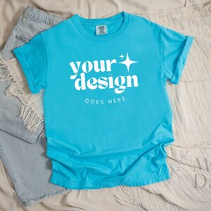 Lagoon Blue Comfort Colors 1717 Mockup | T Shirt Mockup | Comfort Colors C1717 Mock-Up | Flat Lay Mock Up | Neutral Flatlay Collection