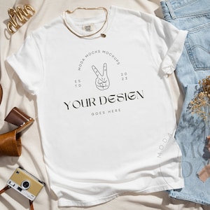 White Comfort Colors 1717 Mockup | T Shirt Mockup | Comfort Colors Mockup | Flatlay Mockup | Neutral Styled Collection