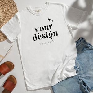 White Comfort Colors 1717 Mockup | T Shirt Mockup | Comfort Colors Mockup | Flatlay Mockup | Sunny Styled Collection