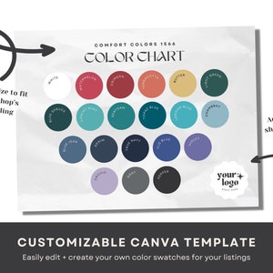 Carta de colores editable Comfort Colors 1566 / Plantilla Canva personalizable / Los 20 colores de sudadera / Impresión bajo demanda y activos de sublimación