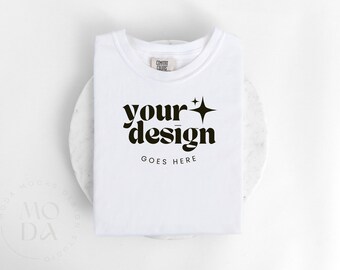 White Comfort Colors 1717 Mockup | Folded T Shirt Mock Up | Comfort Colors Mock-up | Flatlay Mockup | Unisex Folded Mock-Ups