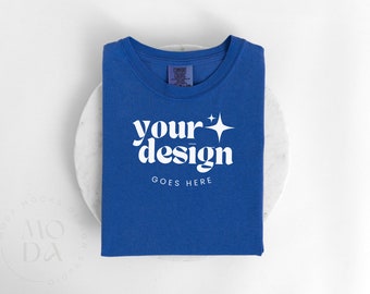 Flo Blue Comfort Colors 1717 Mockup | Folded T Shirt Mock Up | Comfort Colors Mock-up | Flatlay Mockup | Unisex Folded Mock-Ups
