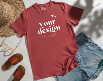 Crimson Comfort Colors 1717 Mockup | T Shirt Mockup | Comfort Colors Mockup | Flatlay Mockup | Sunny Styled Collection