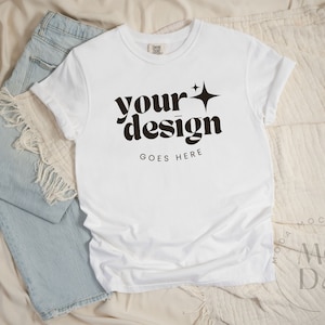White Comfort Colors 1717 Mockup | T Shirt Mockup | Comfort Colors C1717 Mock-Up | Flat Lay Mock Up | Neutral Flatlay Collection