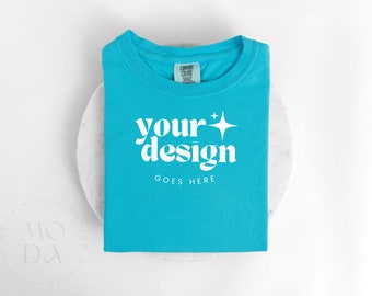 Lagoon Blue Comfort Colors 1717 Mockup | Folded T Shirt Mock Up | Comfort Colors Mock-up | Flatlay Mockup | Unisex Folded Mock-Ups