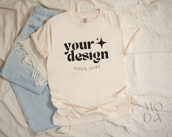 Ivory Comfort Colors 1717 Mockup | T Shirt Mockup | Comfort Colors C1717 Mock-Up | Flat Lay Mock Up | Neutral Flatlay Collection