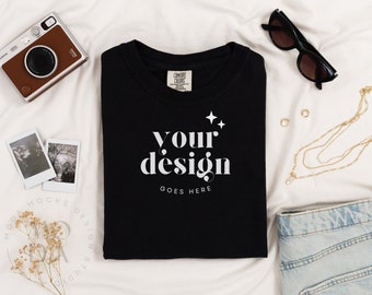 Black Comfort Colors 1717 Mockup | Folded T Shirt Mockup | Comfort Colors Mockup | Flatlay Mockup | Folded Luxury Linen Collection