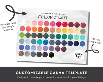Editable Comfort Colors 1717 Color Chart, Customizable Canva Template, 58 SwiftPOD Colors on Printify, Print On Demand & Sublimation Assets