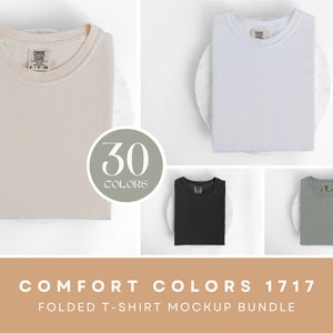 Comfort Colors 1717 Mockup Bundle | Folded T Shirt Mock Ups | Neutral Unisex Comfort Colors Mock-ups | Flatlay Mockups