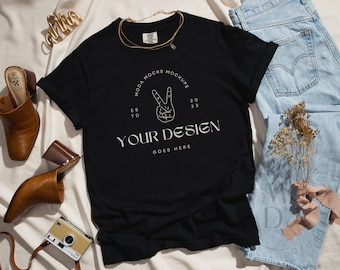 Black Comfort Colors 1717 Mockup | T Shirt Mockup | Comfort Colors Mockup | Flatlay Mockup | Neutral Styled Collection