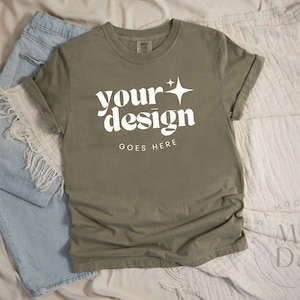 Khaki Comfort Colors 1717 Mockup | T Shirt Mockup | Comfort Colors C1717 Mock-Up | Flat Lay Mock Up | Neutrale Flatlay Kollektion