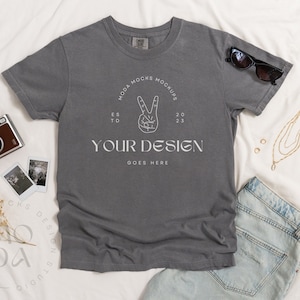 Gray Comfort Colors 1717 Mockup | T Shirt Mockup | Comfort Colors Mockup | Flatlay Mockup | Luxury Linen Collection