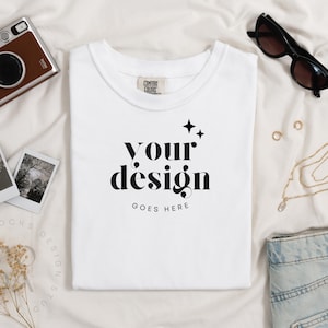 White Comfort Colors 1717 Mockup | Folded T Shirt Mockup | Comfort Colors Mockup | Flatlay Mockup | Folded Luxury Linen Collection