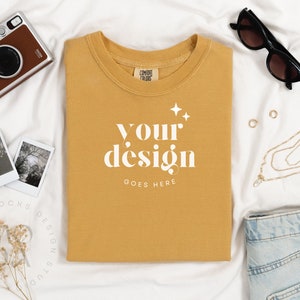 Mustard Comfort Colors 1717 Mockup | Folded T Shirt Mockup | Comfort Colors Mockup | Flatlay Mockup | Folded Luxury Linen Collection