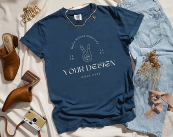 Midnight Comfort Colors 1717 Mockup | T Shirt Mockup | Comfort Colors Mockup | Flatlay Mockup | Neutral Styled Collection