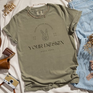 Khaki Comfort Colors 1717 Mockup | T Shirt Mockup | Comfort Colors Mockup | Flatlay Mockup | Neutral Styled Kollektion