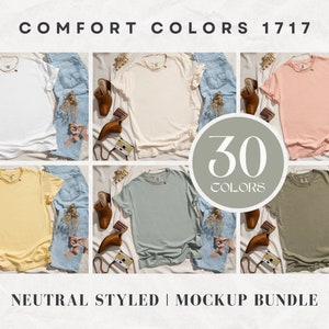 Comfort Colors 1717 Mockup Bundle | T Shirt Mockups | Comfort Colors Mockups | Flatlay Mockups | Neutral Styled Collection
