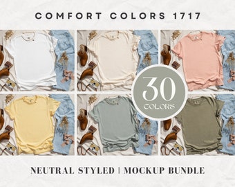 Comfort Colors 1717 Mockup Bundle | T Shirt Mockups | Comfort Colors Mockups | Flatlay Mockups | Neutral Styled Collection