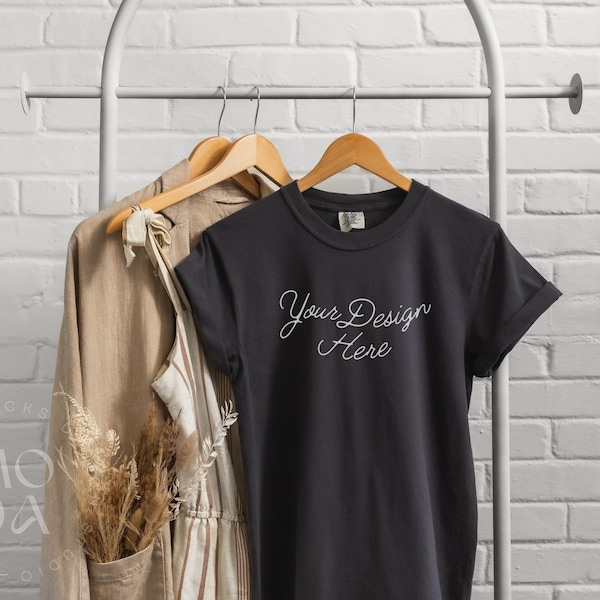 Graphite Comfort Colors 1717 Mockup | T Shirt Mockup | Comfort Colors Mockup | Hanging Mockup | Modern Clothing Rack Collection