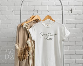 White Comfort Colors 1717 Mockup | T Shirt Mockup | Comfort Colors Mockup | Hanging Mockup | Modern Clothing Rack Collection