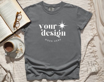 Gray Comfort Colors 1717 Mockup | T Shirt Mockup | Comfort Colors Mockup | Flatlay Mockup | Cozy Corner Collection