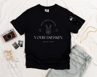 Black Comfort Colors 1717 Mockup | T Shirt Mockup | Comfort Colors Mockup | Flatlay Mockup | Luxury Linen Collection