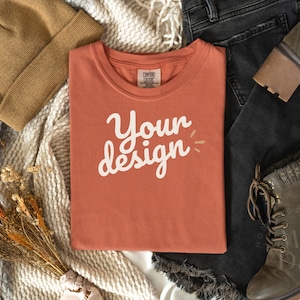 Terracotta Comfort Colors 1717 Mockup Fall Collection | Folded T Shirt Mockup | Flatlay Mockup | Fall Collection