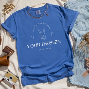 Flo Blue Comfort Colors 1717 Mockup | T Shirt Mockup | Comfort Colors Mockup | Flatlay Mockup | Neutral Styled Collection