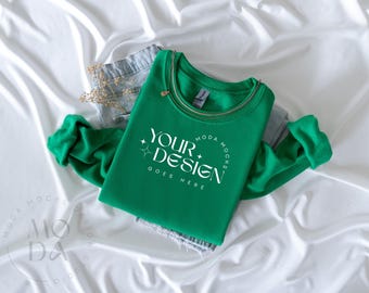 Irish Green Gildan 18000 Sweatshirt Mockup | Heavy Blend Crewneck Sweat Shirt Mock Up | Folded Flat Lay Mock-Up | Flatlay Mockups