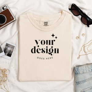 Ivory Comfort Colors 1717 Mockup | Folded T Shirt Mockup | Comfort Colors Mockup | Flatlay Mockup | Folded Luxury Linen Collection
