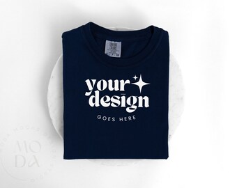 True Navy Comfort Colors 1717 Mockup | Folded T Shirt Mock Up | Comfort Colors Mock-up | Flatlay Mockup | Unisex Folded Mock-Ups