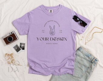 Orchid Comfort Colors 1717 Mockup | T Shirt Mockup | Comfort Colors Mockup | Flatlay Mockup | Luxury Linen Collection