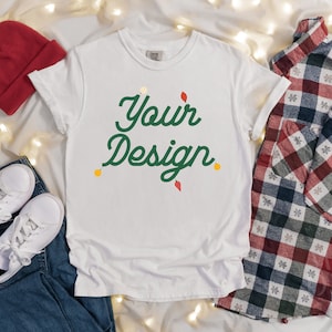 White Comfort Colors 1717 Christmas Mockup | T Shirt Mockup | Comfort Colors Mockup | Flatlay Mockup | Holiday Collection